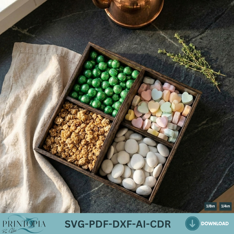 Laser Cut Divided Wooden Tray - Snack Trays Serving and Organization 188