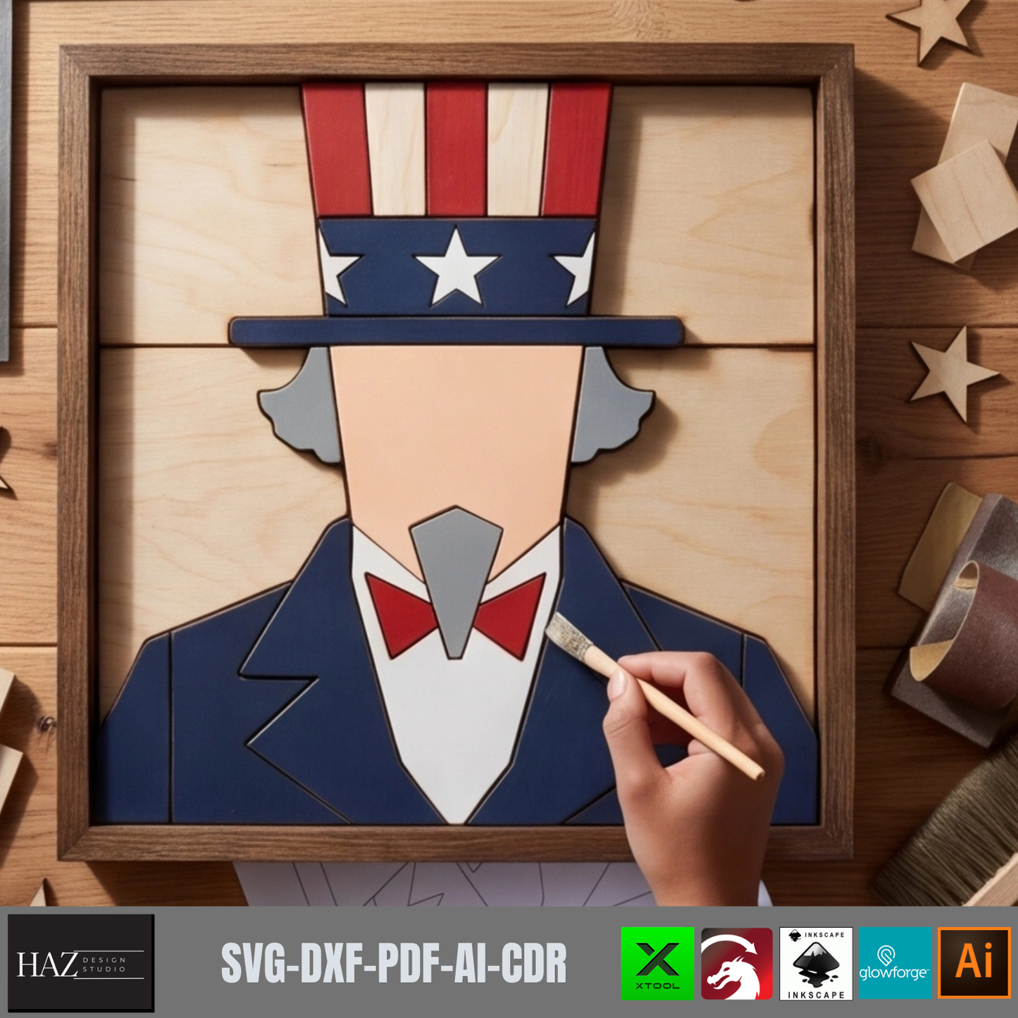 Uncle Sam Wall-Art, American Patriotic Independence Day Sign, 4th of July DIY, Freedom Pattern
