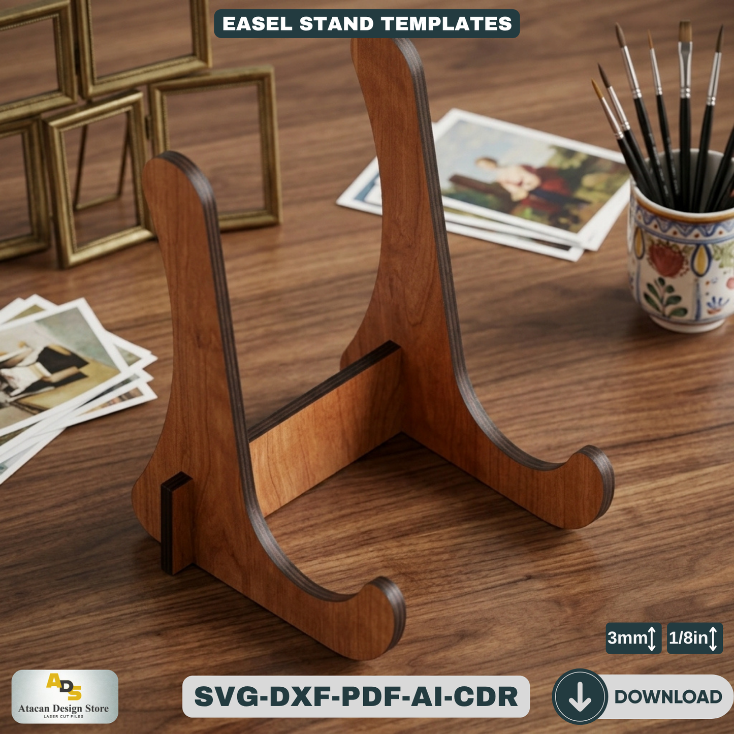 Wooden Easel Stand Laser Cut Template Art Display Holder for Frames and Signs 083