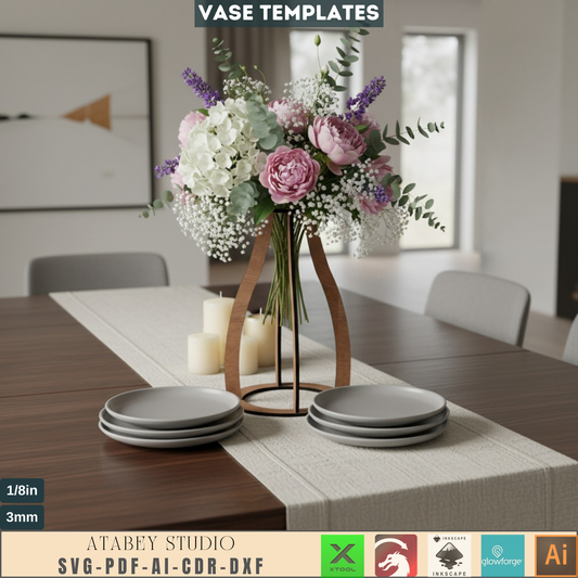 Set of 4 Wooden Vases - Laser Cut Flower Pots - 3D Bouquet Vase Templates 795