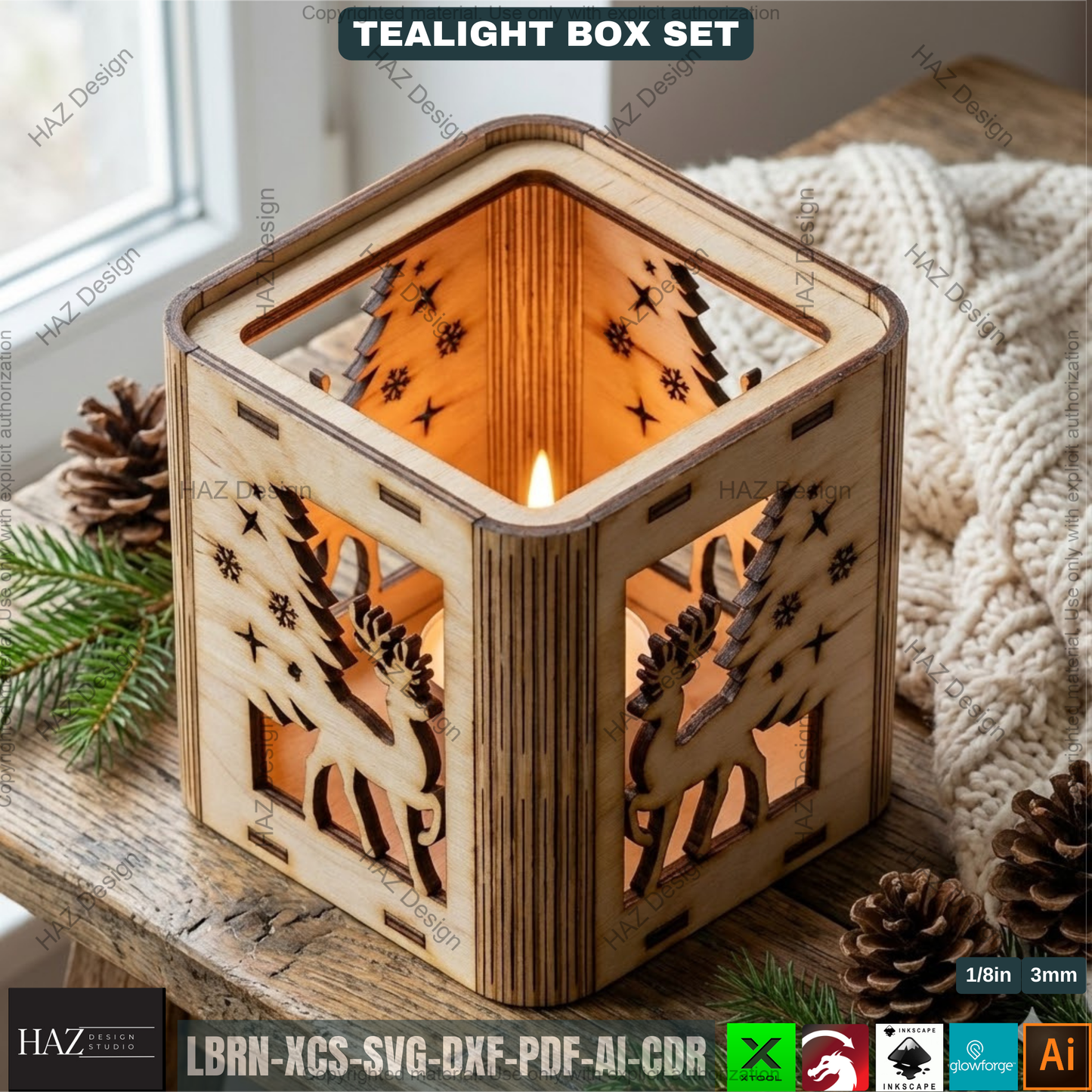Christmas Ornament Candle Box, Wooden Luminary Vector, Flexible Plywood Lantern, Xmas Centerpiece Laser Plan, Holiday Votive Holder DIY 503