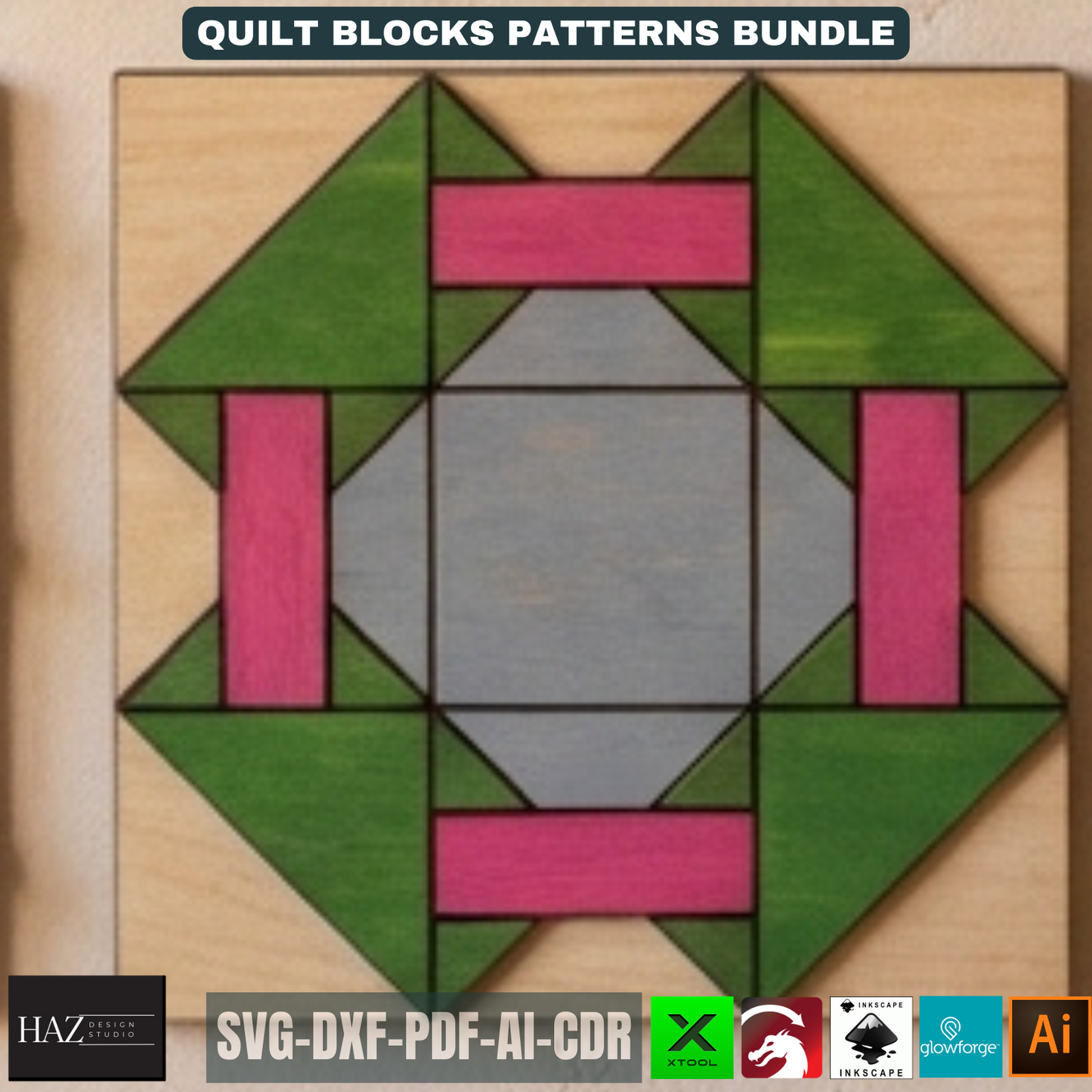 Geometric Wood Quilt Block Pattern, Modern Mosaic Wall Art Template, DIY Farmhouse Decor Sign 518