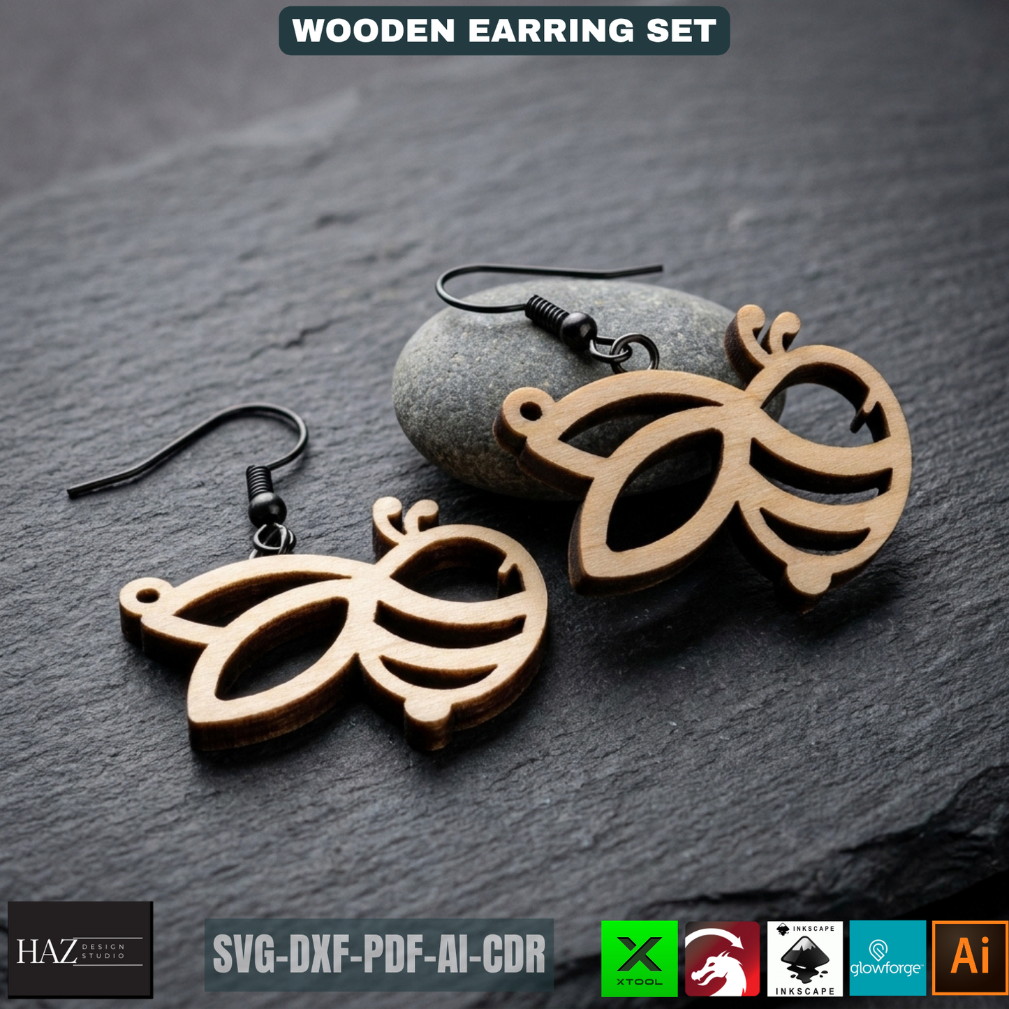 Bee Earring SVG Honeycomb Jewelry Templates Wood Earring Patterns Sun Beehive Earrings