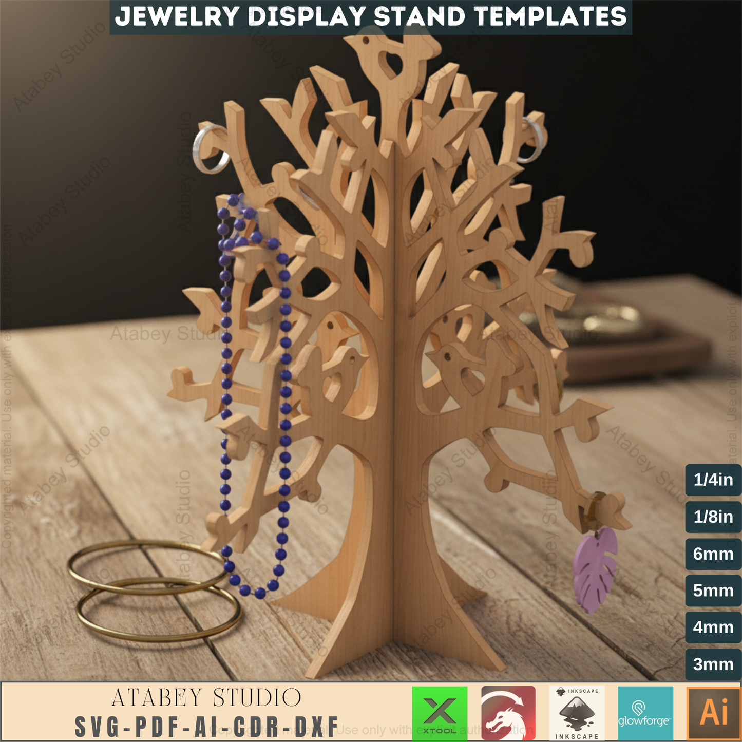 Tree Shaped Jewelry Stand - Laser Cut Ring and Earring Display Holder for Craft Fairs 733