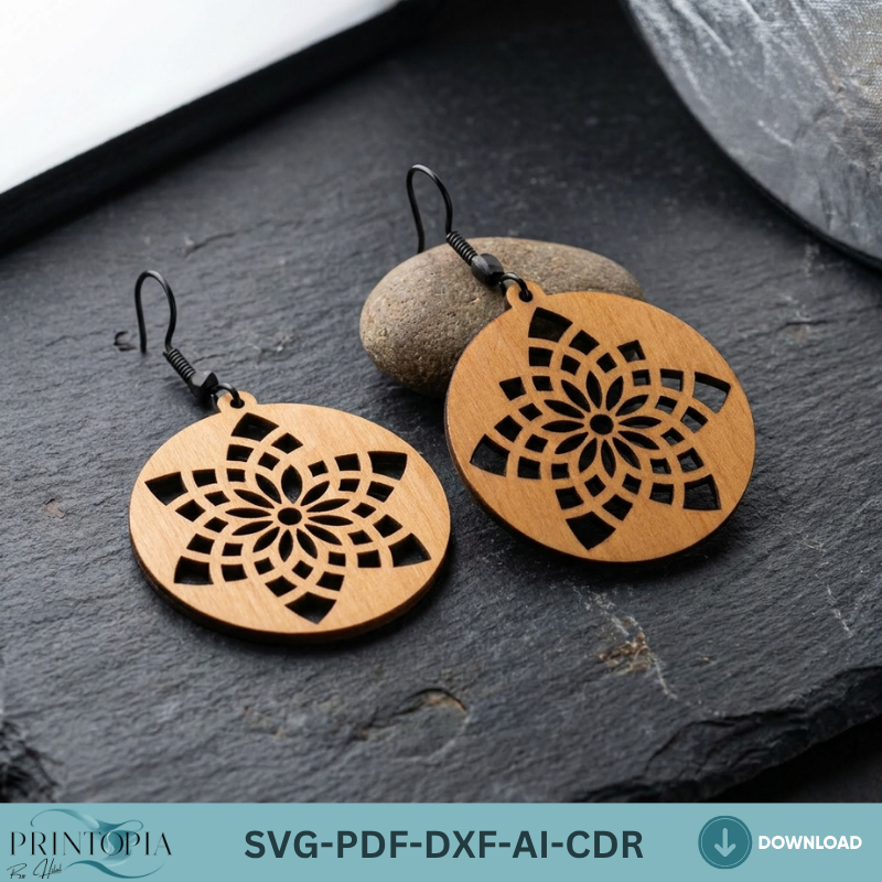 Wooden Earring Laser Cut Jewelry Templates Boho Geometric Flower Earrings