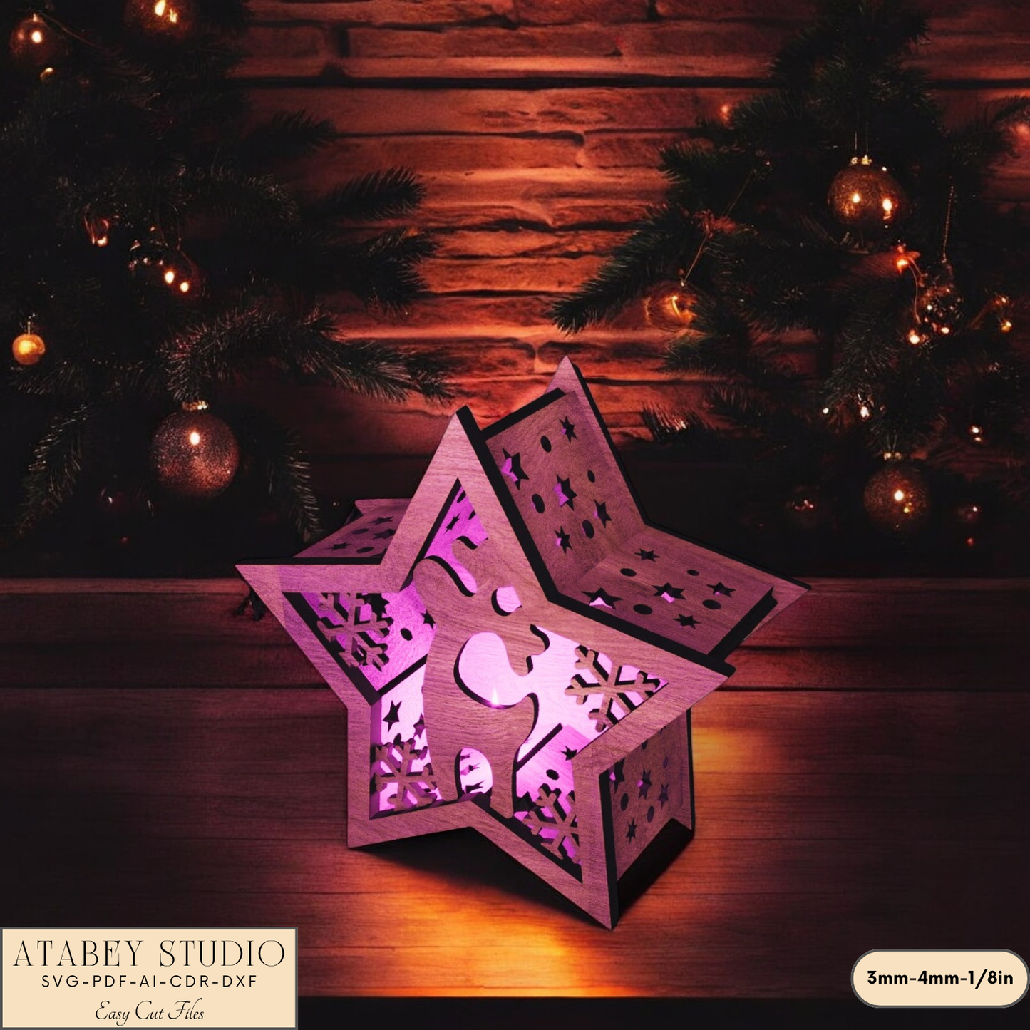 Christmas Star Lantern – Laser Cut Candle Holder for Festive Night Christmas Lantern with Snowy Scene for Holiday Decor 905