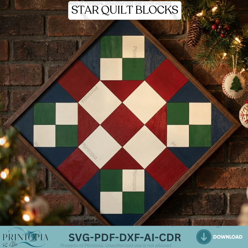 Star Quilt Block Wooden Wall Art Pattern Geometric Barn Quilt Laser Cut Design Template 343
