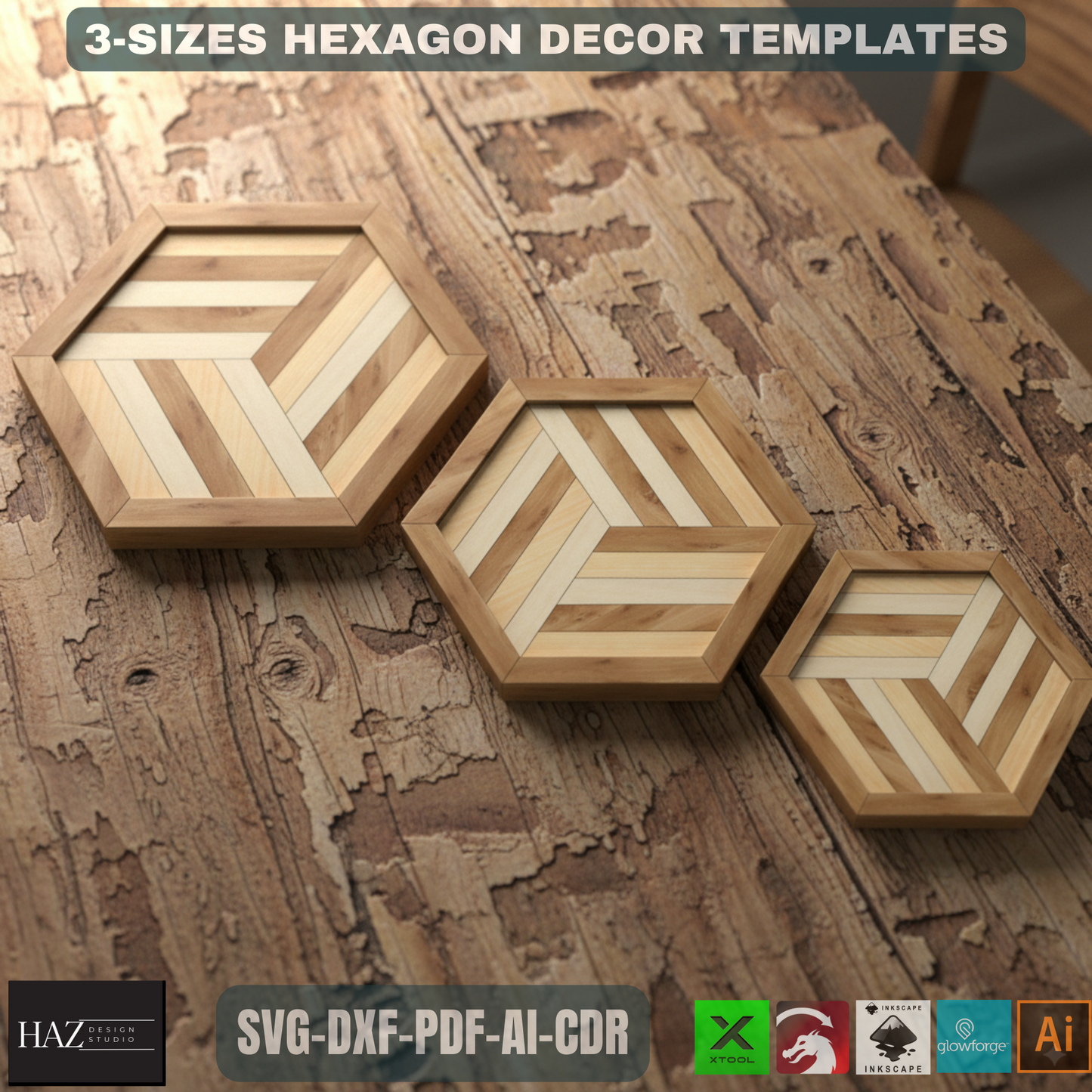 Hexagon Tray SVG file, Wooden Wall Decor laser cut template, Glowforge Cutting Plan 328