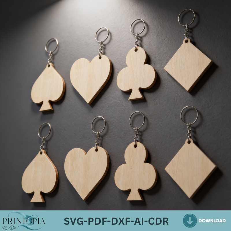 Playing Card Suits Keychain Laser Cut Plans Poker Heart Spade Diamond Club Wooden Keychain Blanks