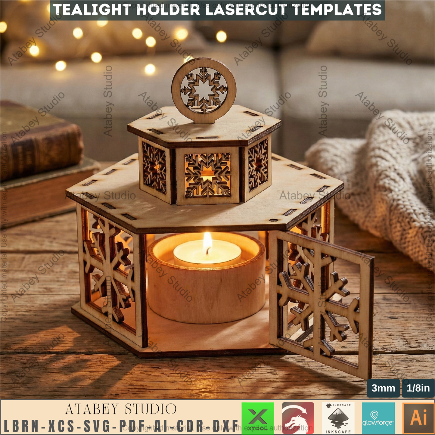 Christmas Tealight Holders with Lid / Lantern Laser Cut Files / Tabletop Candles / New Year Decor 976