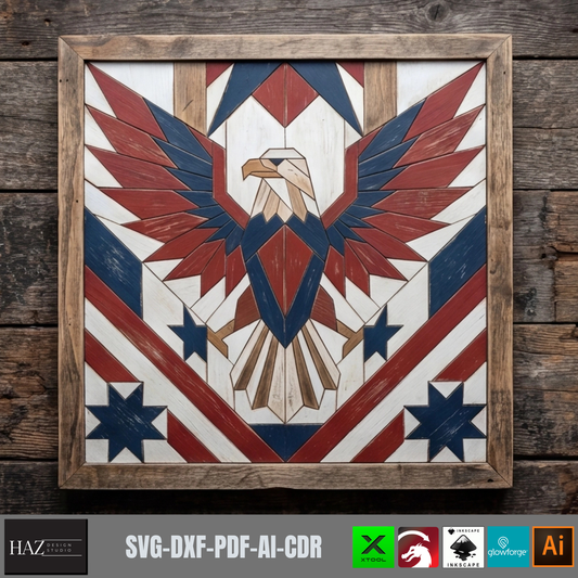 Bald Eagle Pattern Patriotic American Flag Decor Independence Day Freedom Sign Laser Cut Template