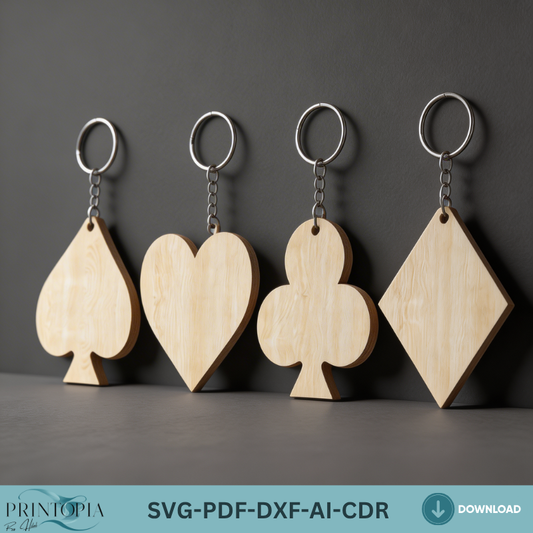Playing Card Suits Keychain Laser Cut Plans Poker Heart Spade Diamond Club Wooden Keychain Blanks