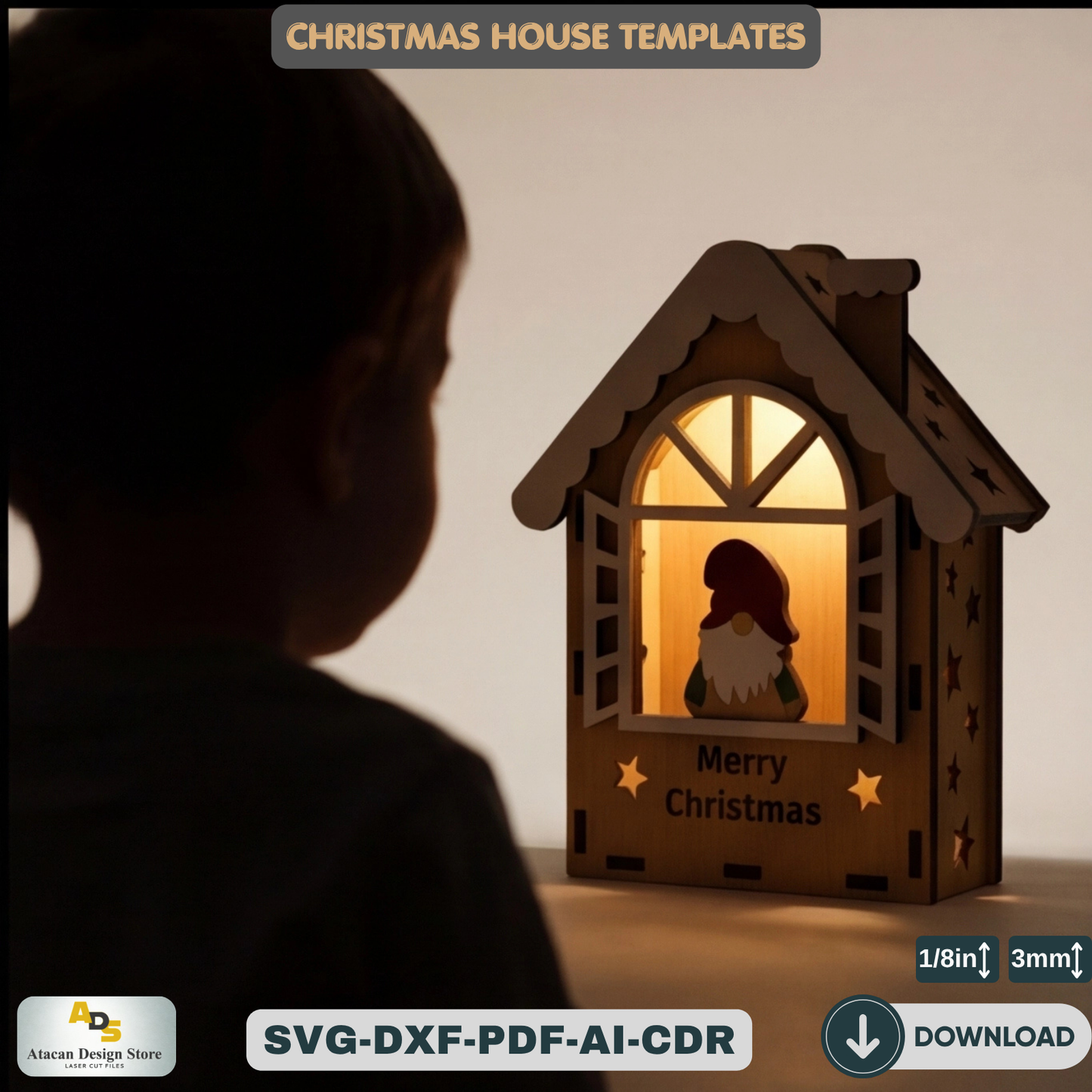 Christmas House Lantern Gnome Tealight Holder Template Holiday Decor DIY Festive Ornament
