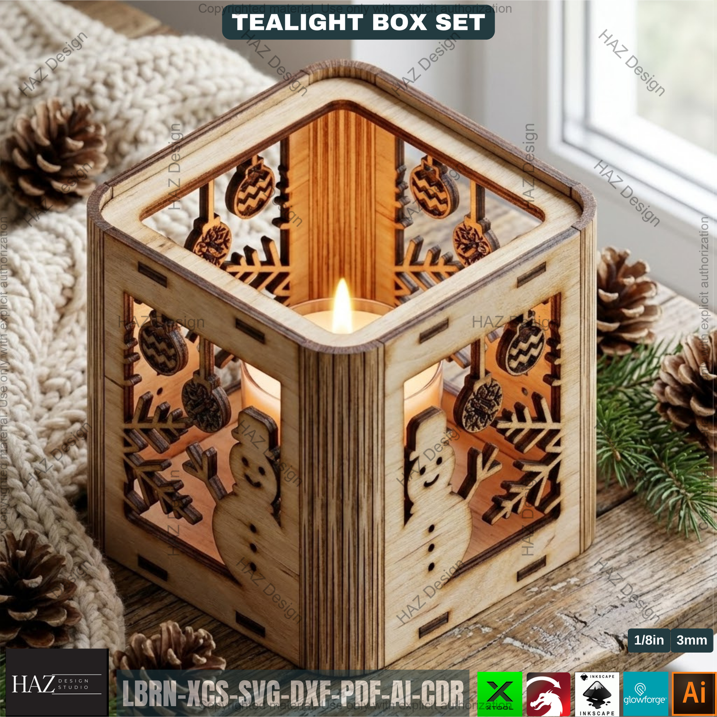 Christmas Ornament Candle Box, Wooden Luminary Vector, Flexible Plywood Lantern, Xmas Centerpiece Laser Plan, Holiday Votive Holder DIY 503