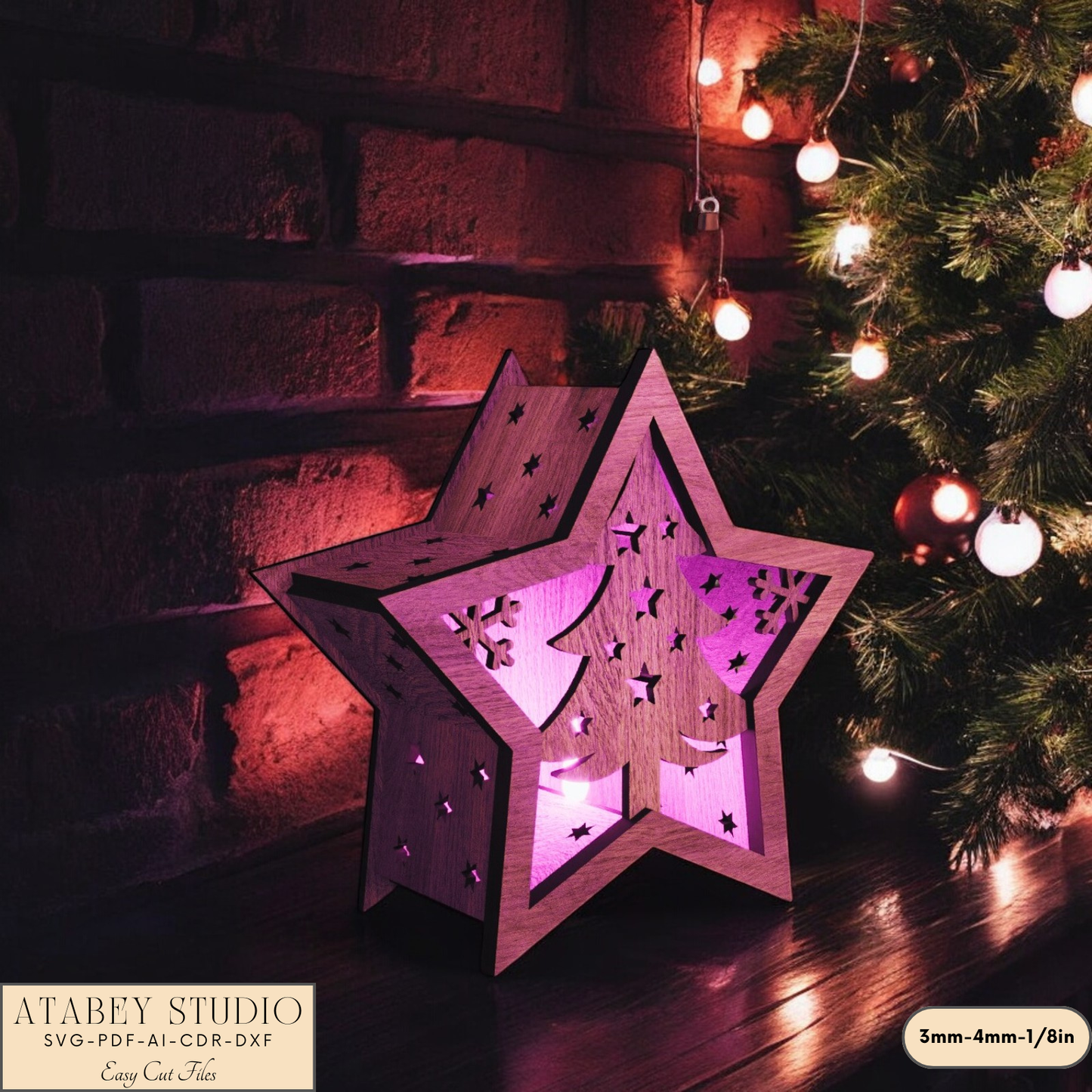 Christmas Star Lantern – Laser Cut Candle Holder for Festive Night Christmas Lantern with Snowy Scene for Holiday Decor 905