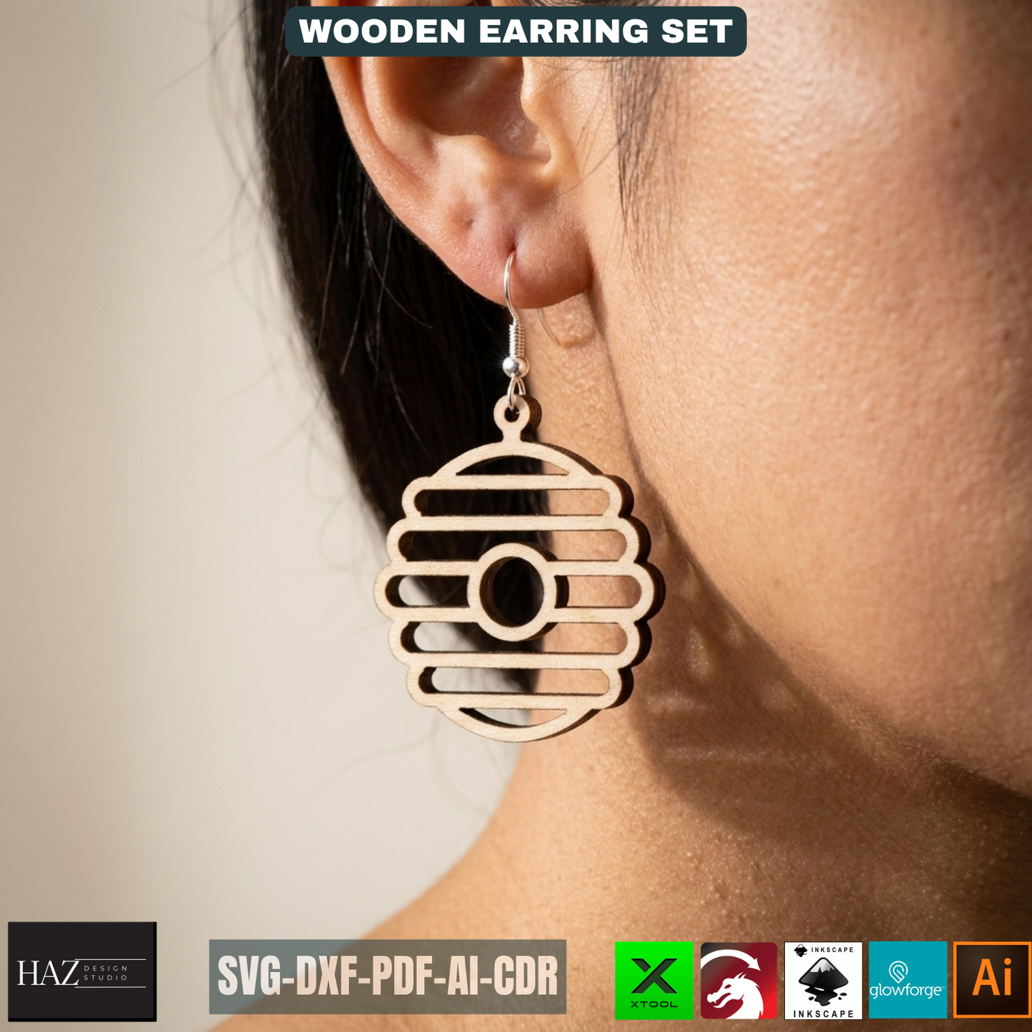 Bee Earring SVG Honeycomb Jewelry Templates Wood Earring Patterns Sun Beehive Earrings