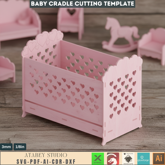 DIY Nursery Furniture Plans - Charming Wooden Cradle Design - Heart Pattern, Easy Laser Cut Files 602