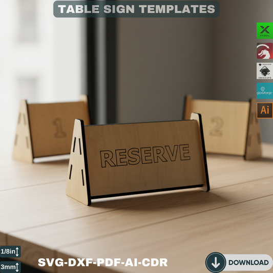 Reserved Table Sign & Menu Holder - Wooden Table Number Signs for Events, Wedding, Restaurant Decor, Digital Laser Cut Files