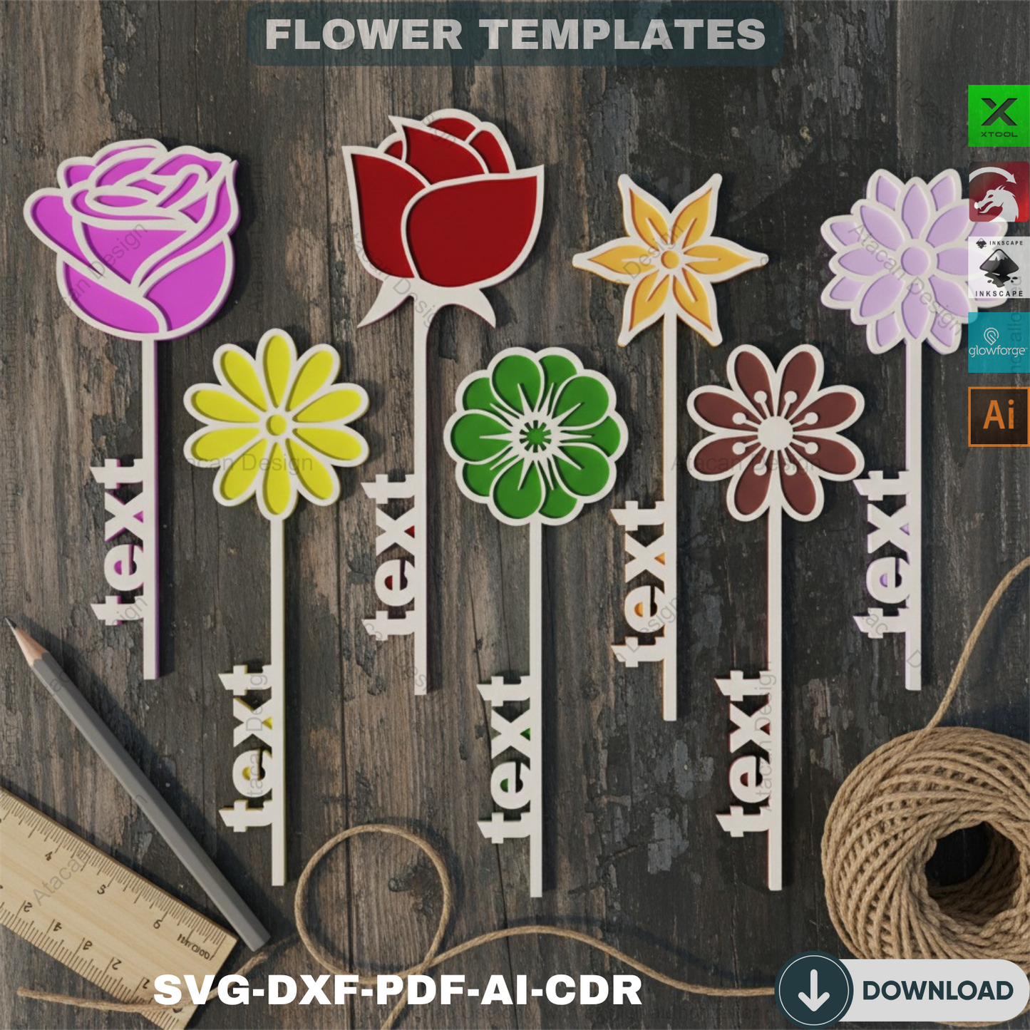 Laser Cut Flower Design Templates - Perfect for Valentine’s Day Gifts or Personalized Name Decor 817