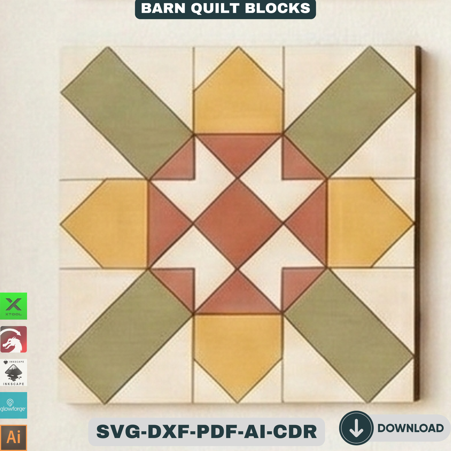 Barn Quilt Blocks, Geometric Patchwork Wall Patterns, DIY Wood Sign Mosaic Decor 937