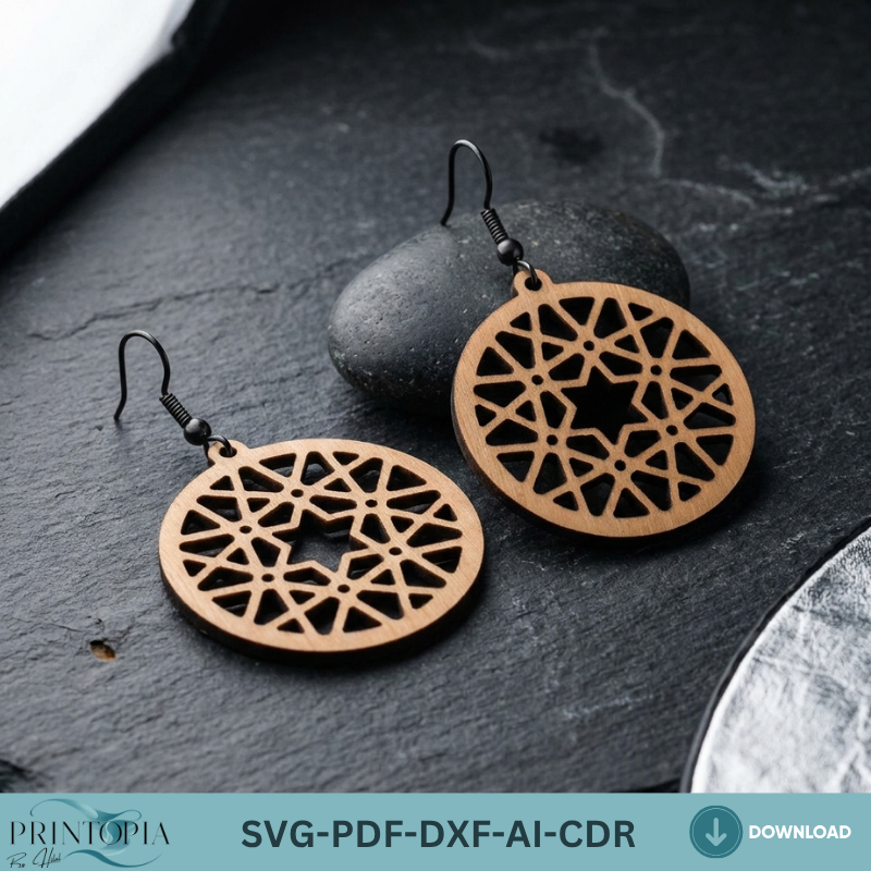 Wooden Earring Laser Cut Jewelry Templates Boho Geometric Flower Earrings