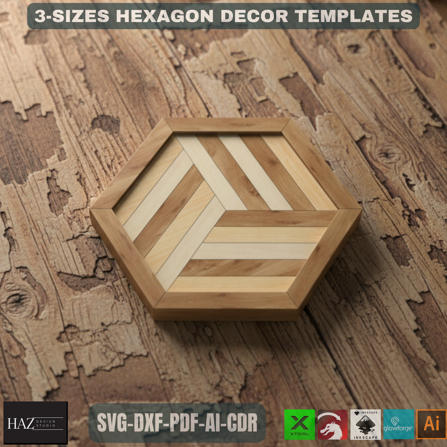Hexagon Tray SVG file, Wooden Wall Decor laser cut template, Glowforge Cutting Plan 328