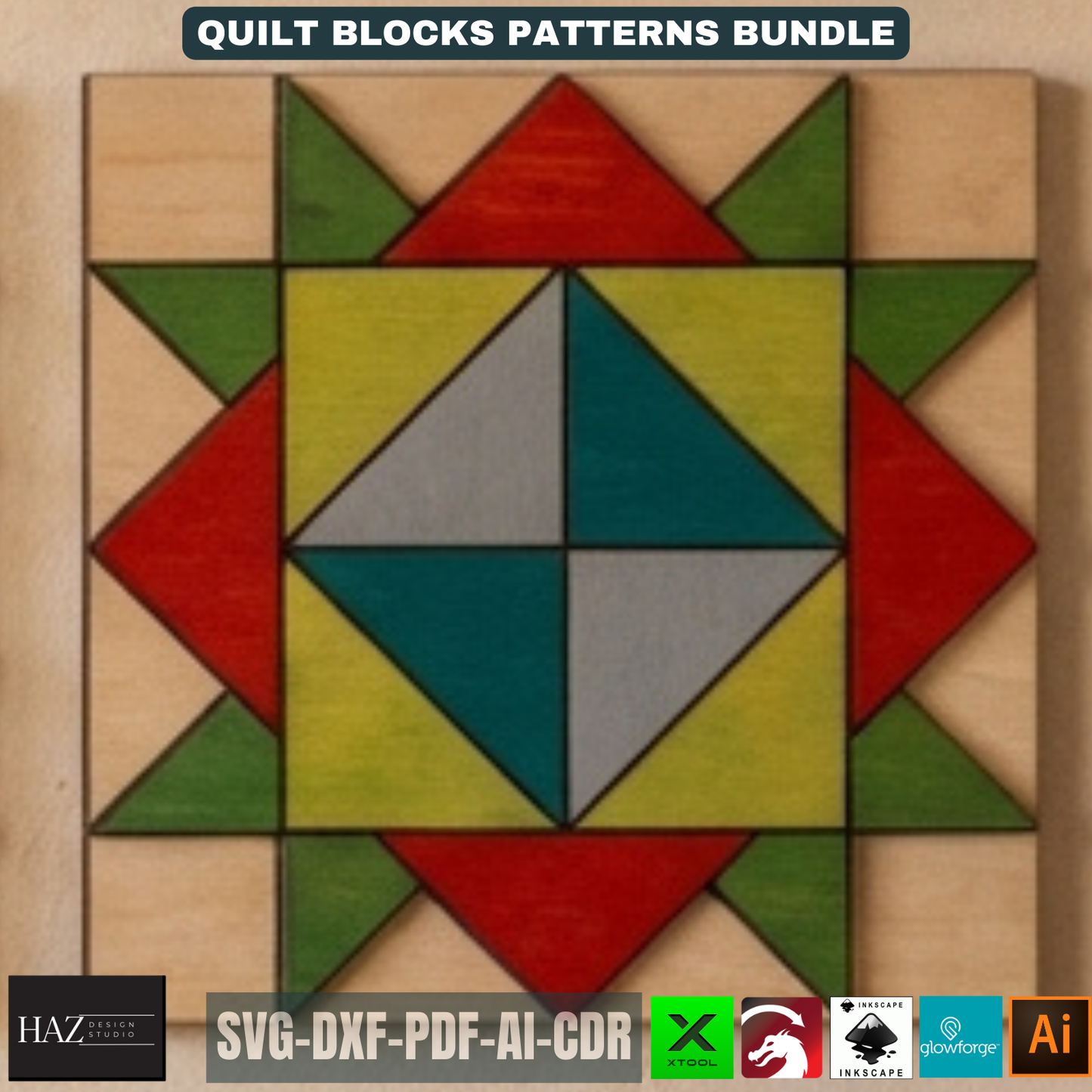 Geometric Wood Quilt Block Pattern, Modern Mosaic Wall Art Template, DIY Farmhouse Decor Sign 518
