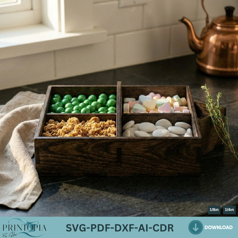 Laser Cut Divided Wooden Tray - Snack Trays Serving and Organization 188