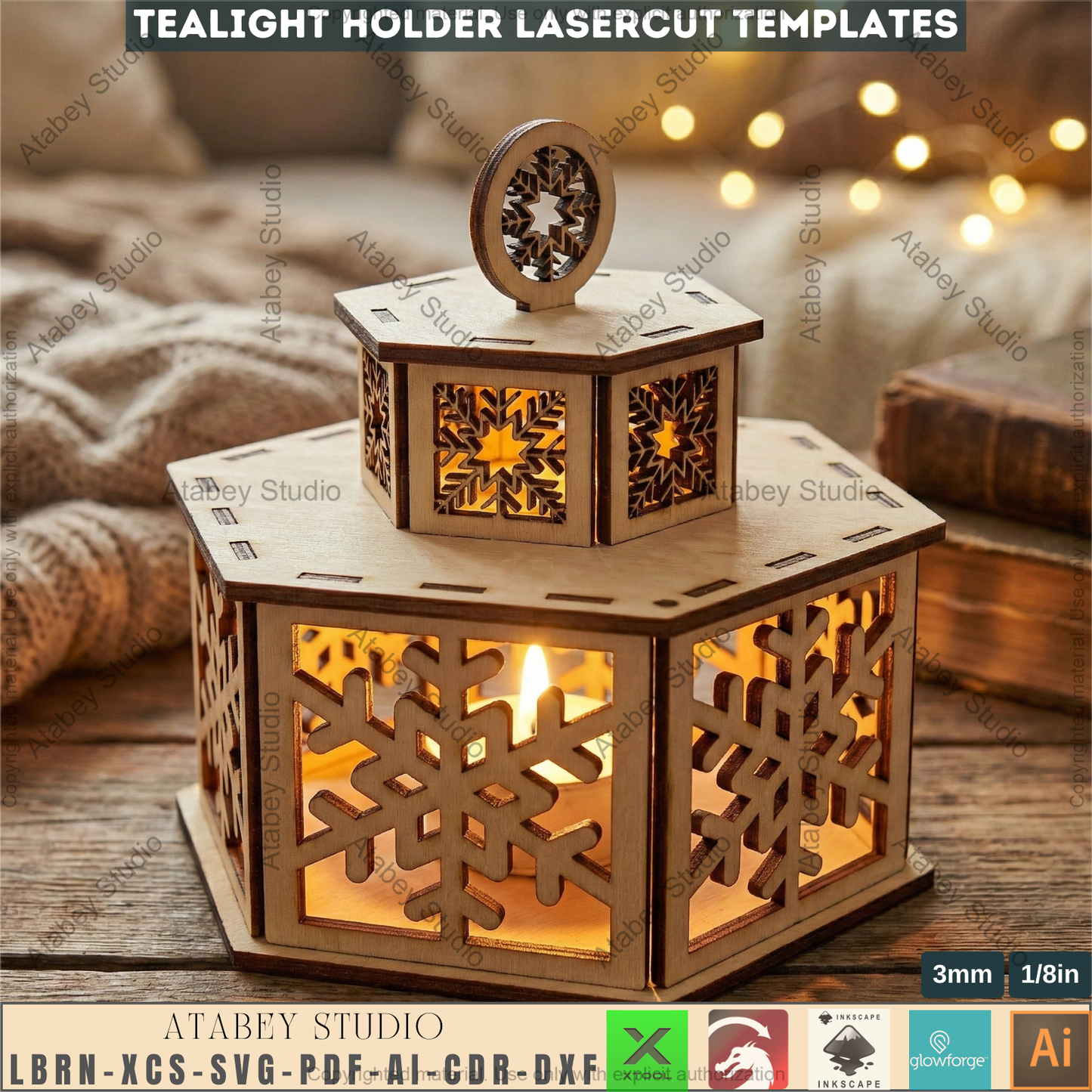 Christmas Tealight Holders with Lid / Lantern Laser Cut Files / Tabletop Candles / New Year Decor 976