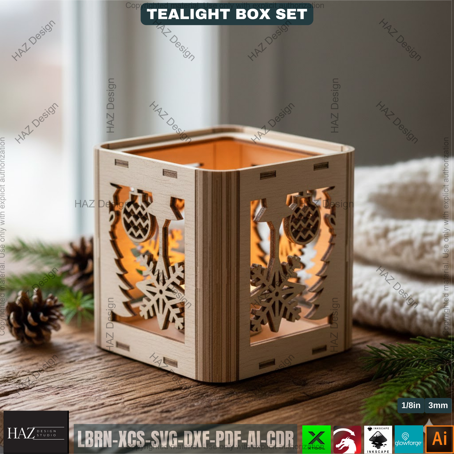 Christmas Ornament Candle Box, Wooden Luminary Vector, Flexible Plywood Lantern, Xmas Centerpiece Laser Plan, Holiday Votive Holder DIY 503