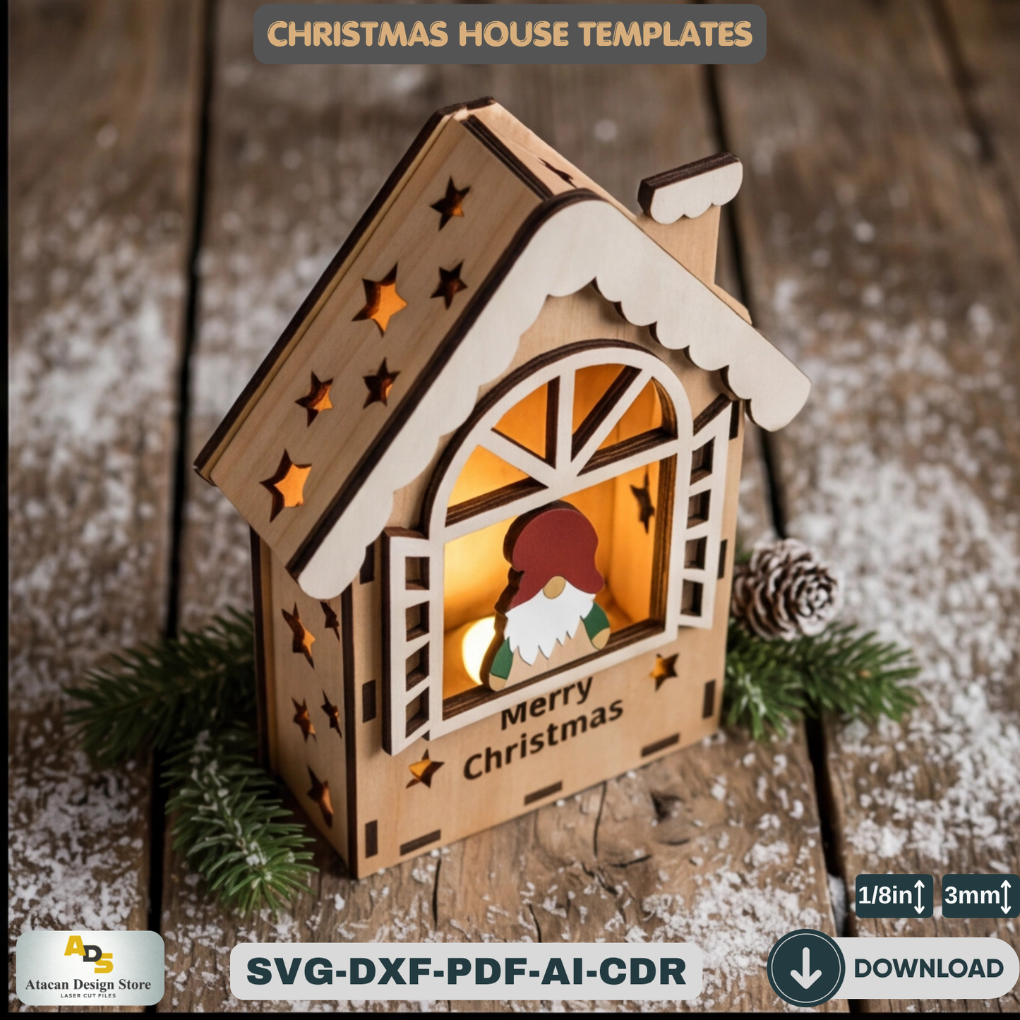 Christmas House Lantern Gnome Tealight Holder Template Holiday Decor DIY Festive Ornament