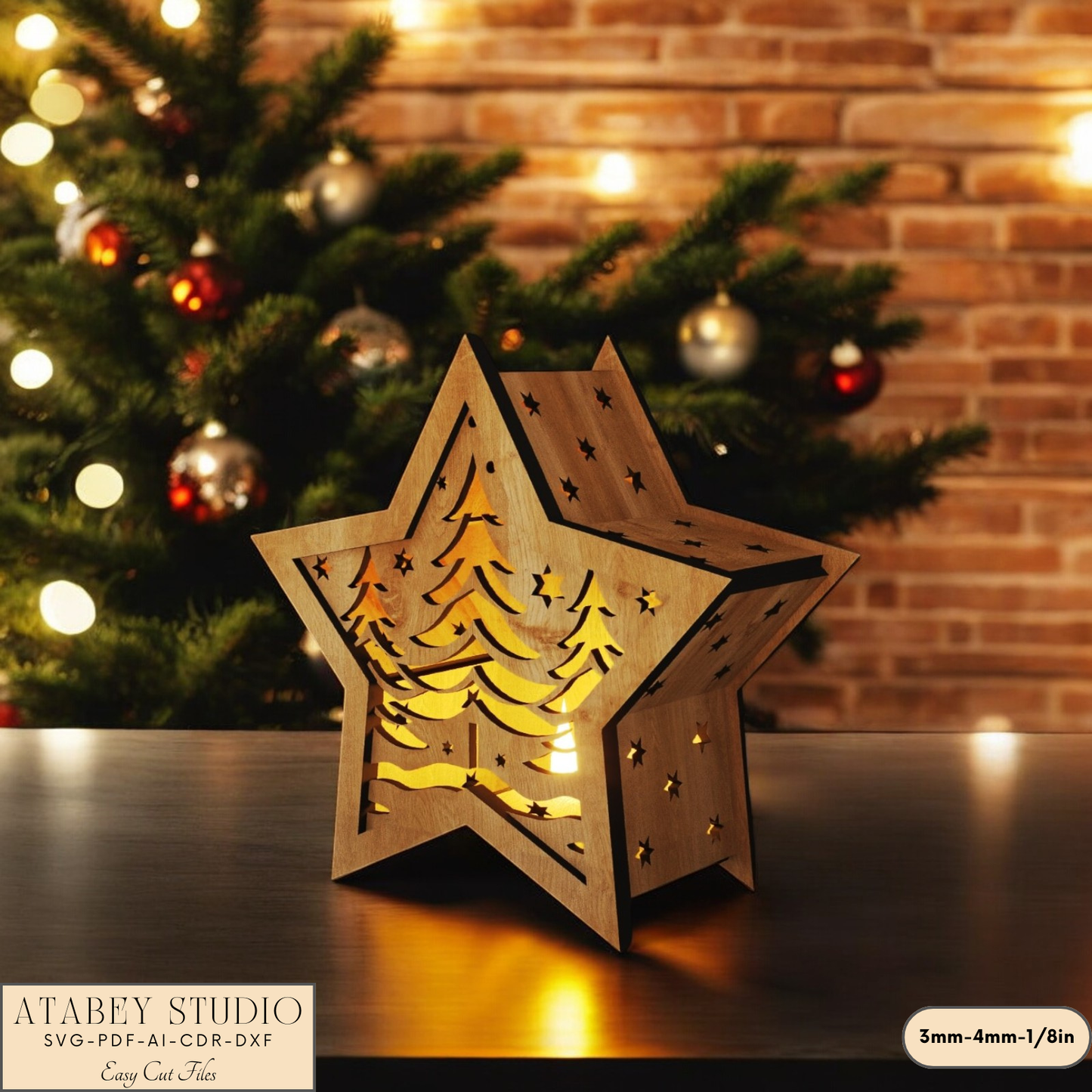 Elegant Christmas Star Lamp – Laser Cut Candle Holder and Night Light 906