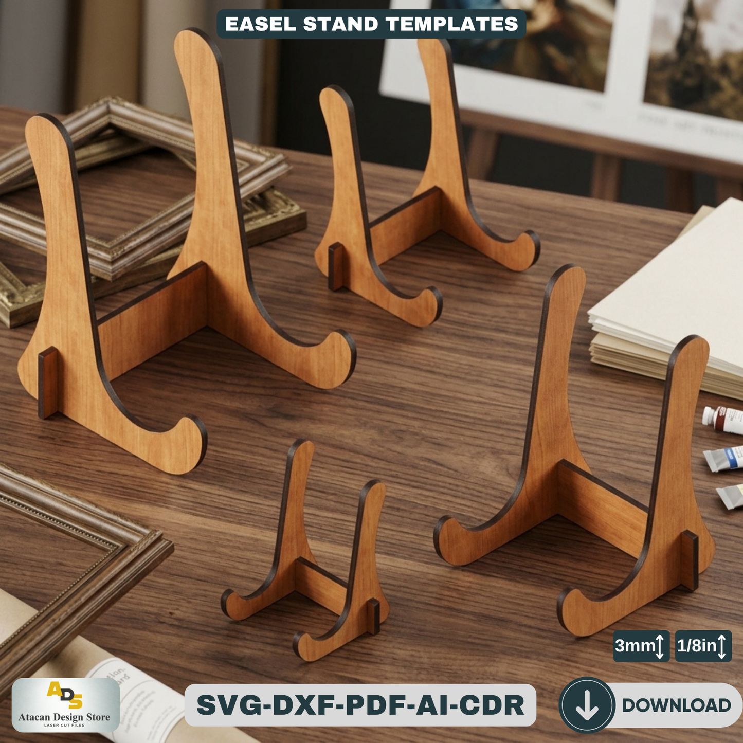 Wooden Easel Stand Laser Cut Template Art Display Holder for Frames and Signs 083