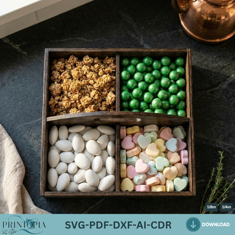 Laser Cut Divided Wooden Tray - Snack Trays Serving and Organization 188
