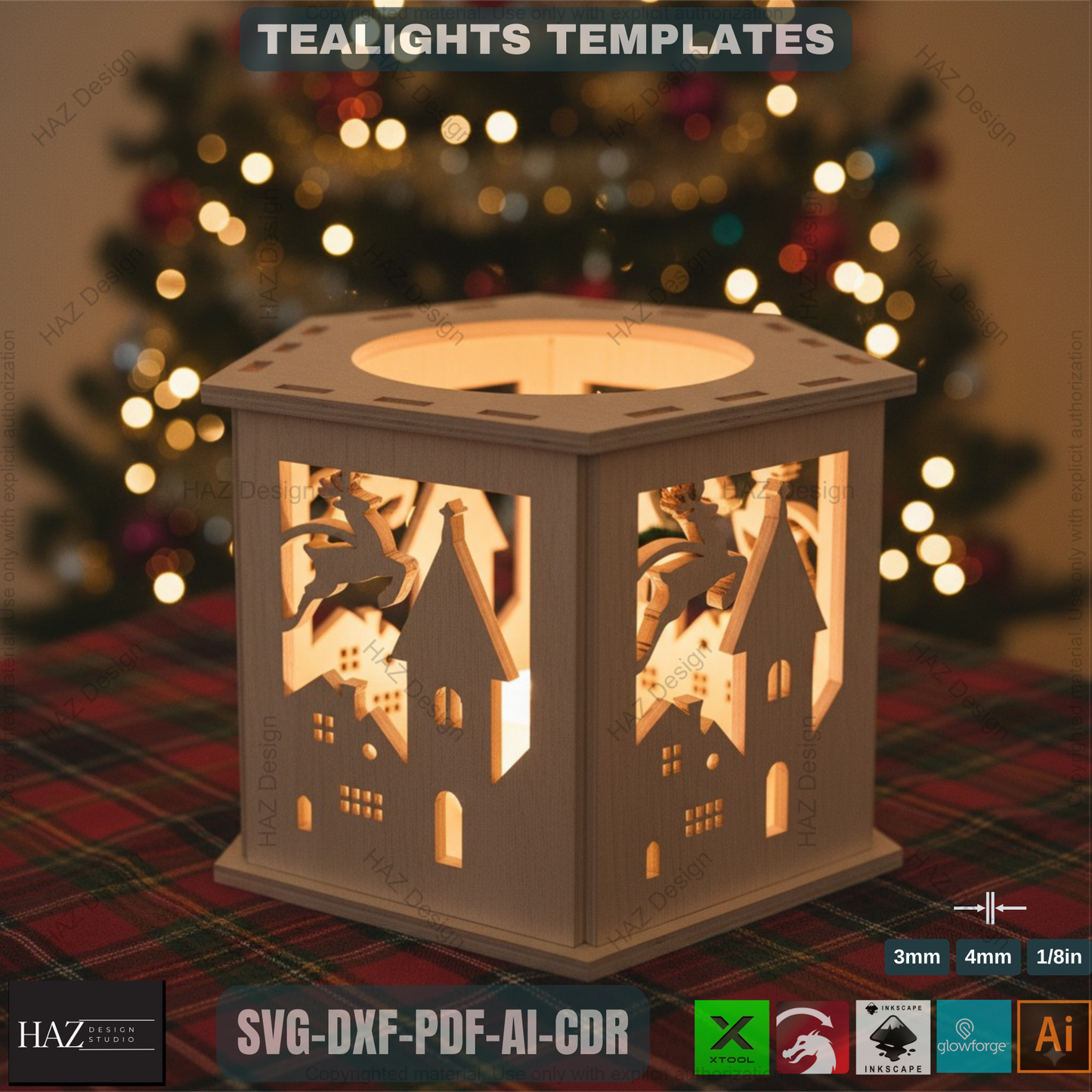 Candle Holder Laser Cut Lamp / Tea light Lanterns / Wood Table Candle Holder / Tealight Patterned Boxes / Candle Box Plans SVG DXF CDR 177