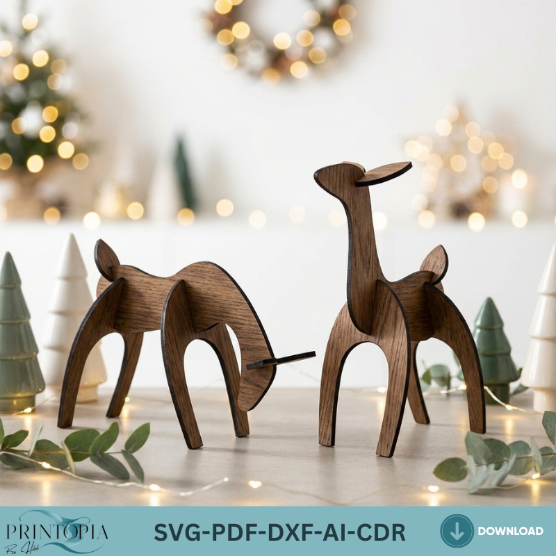 3D Laser Cut Reindeer for Christmas Decor, Wooden Deer Puzzle Files, Holiday Tabletop Centerpiece