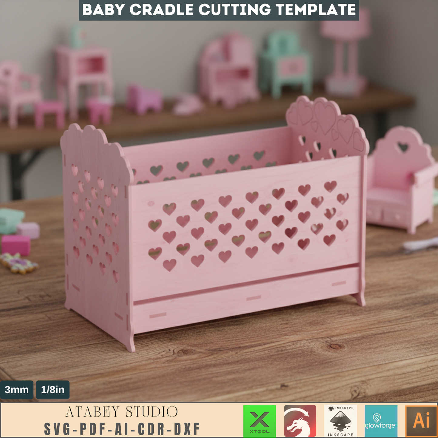 DIY Nursery Furniture Plans - Charming Wooden Cradle Design - Heart Pattern, Easy Laser Cut Files 602