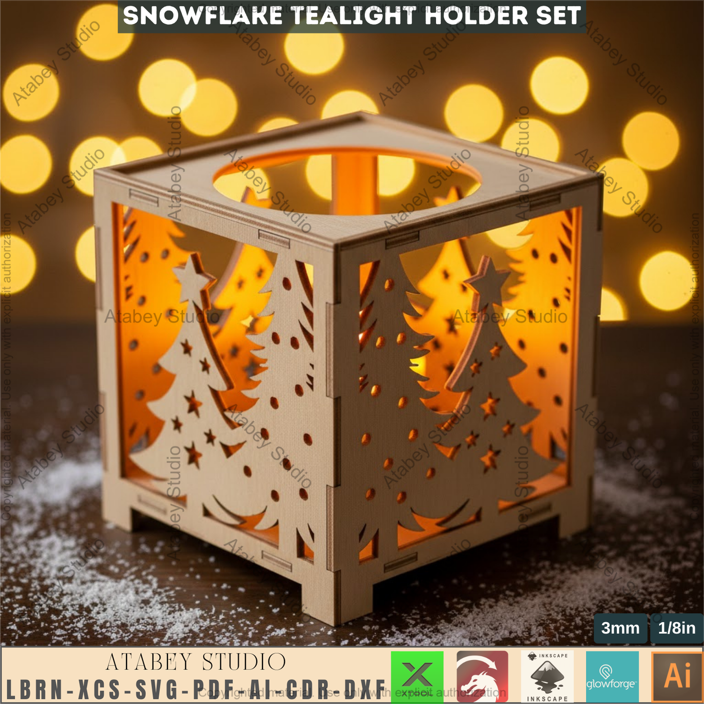 Christmas Tealight Box Set SVG, Laser Cut Christmas Candle Lantern Templates, Layered Tabletop Candle Holders 980