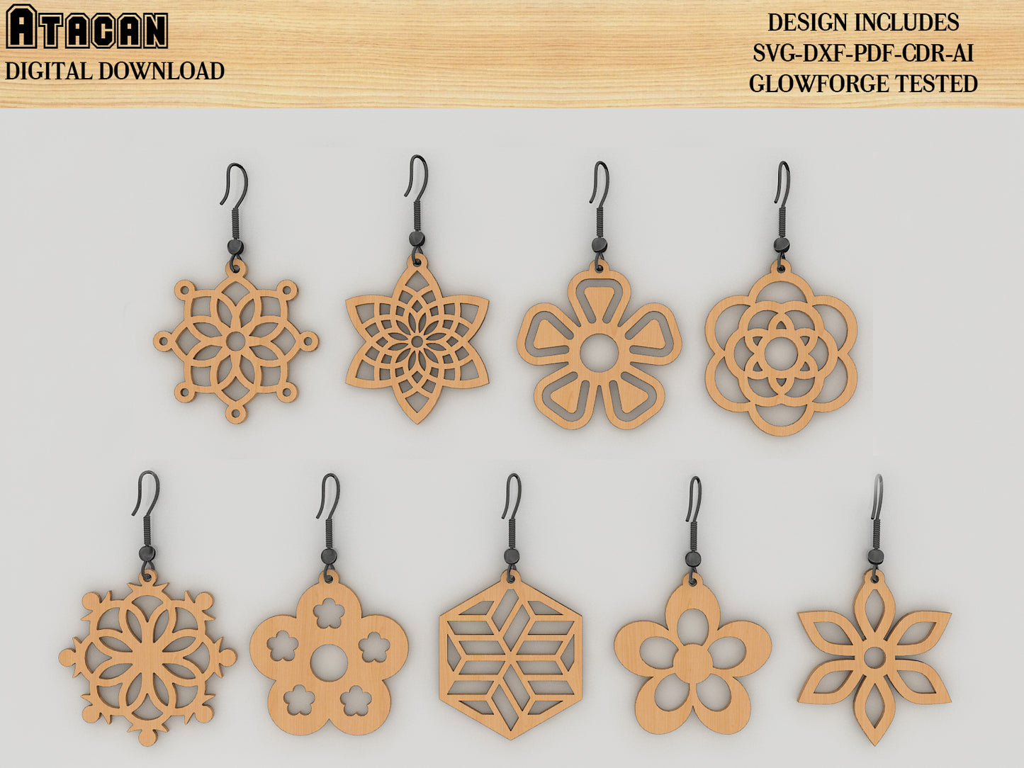 Earrings bundle Laser Cut Templates / Wooden Jewelry / Glowforge Earring Svg files / Wood earrings 427