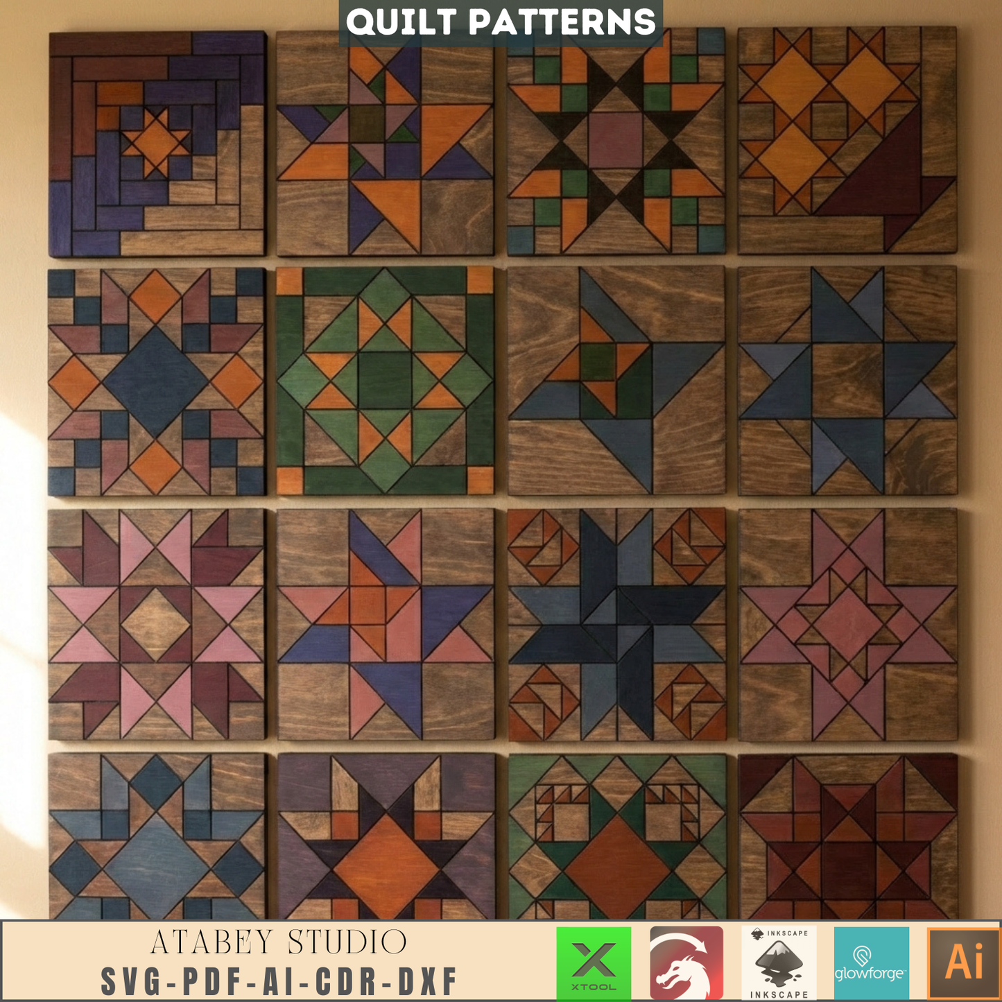 Quilt Block Patterns Geometric Wall Art Mosaic Panel DIY Patchwork Craft Blueprints 990