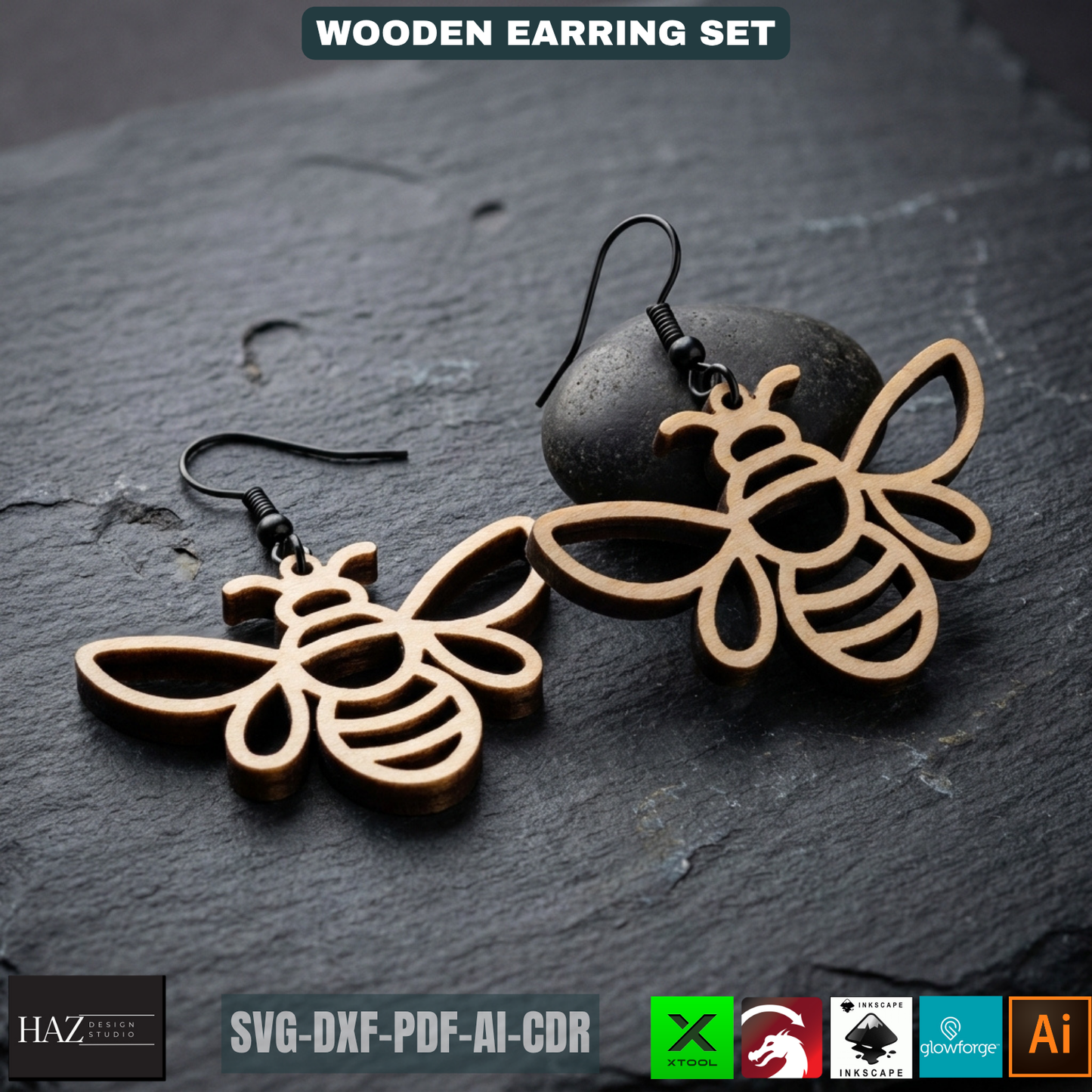Bee Earring SVG Honeycomb Jewelry Templates Wood Earring Patterns Sun Beehive Earrings