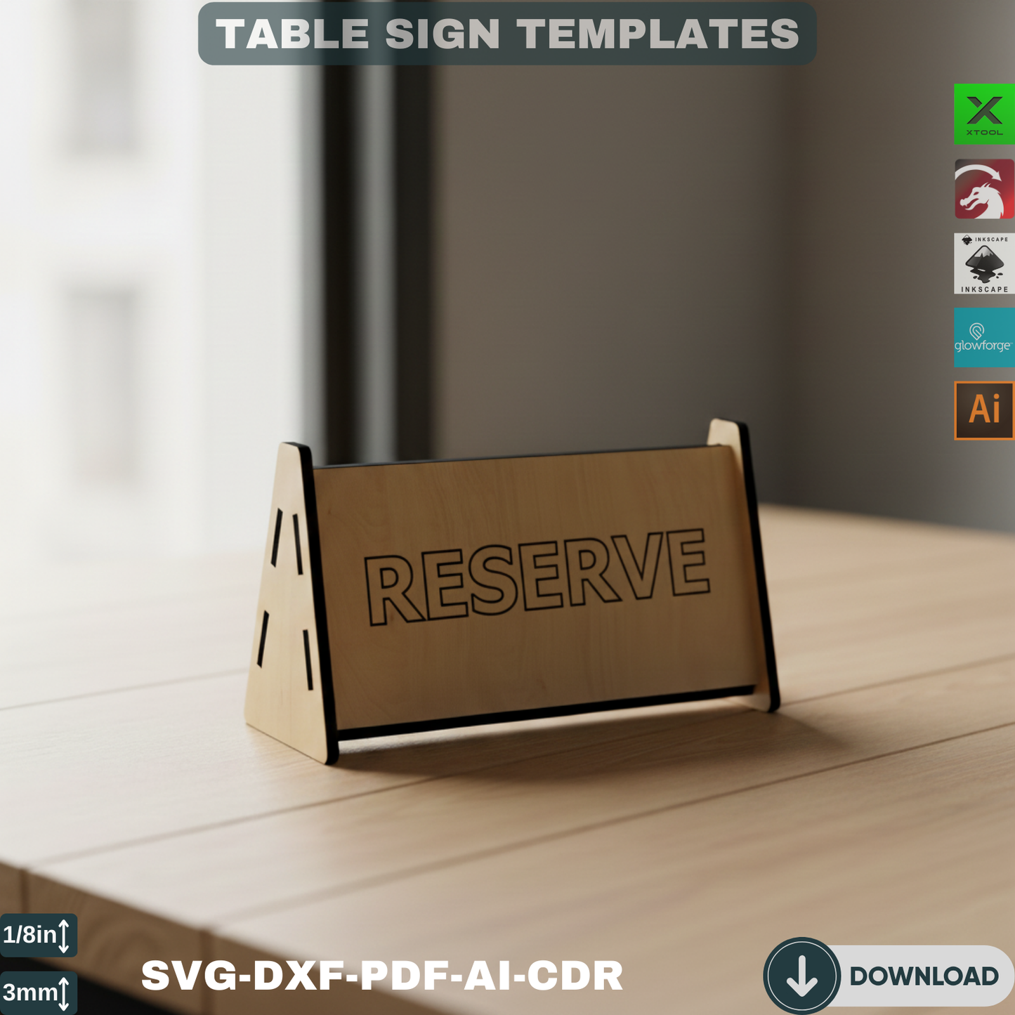 Reserved Table Sign & Menu Holder - Wooden Table Number Signs for Events, Wedding, Restaurant Decor, Digital Laser Cut Files