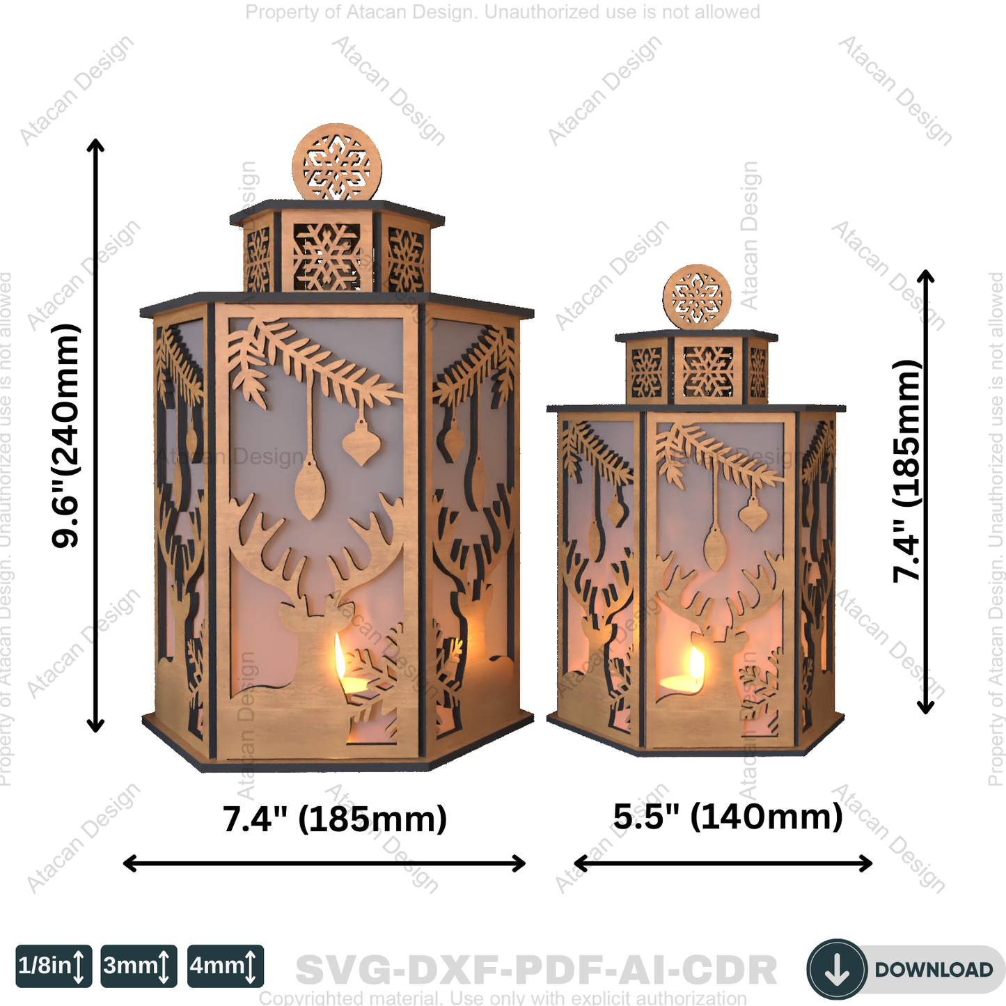 Festive Church Lantern Design – Reindeer and Christmas Tree Candle Holder Template 785