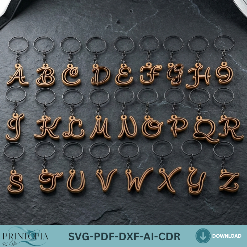 Custom Name Keychain Designs for Laser Cutters,Stylish Letter Keychain Templates for Personalization 103