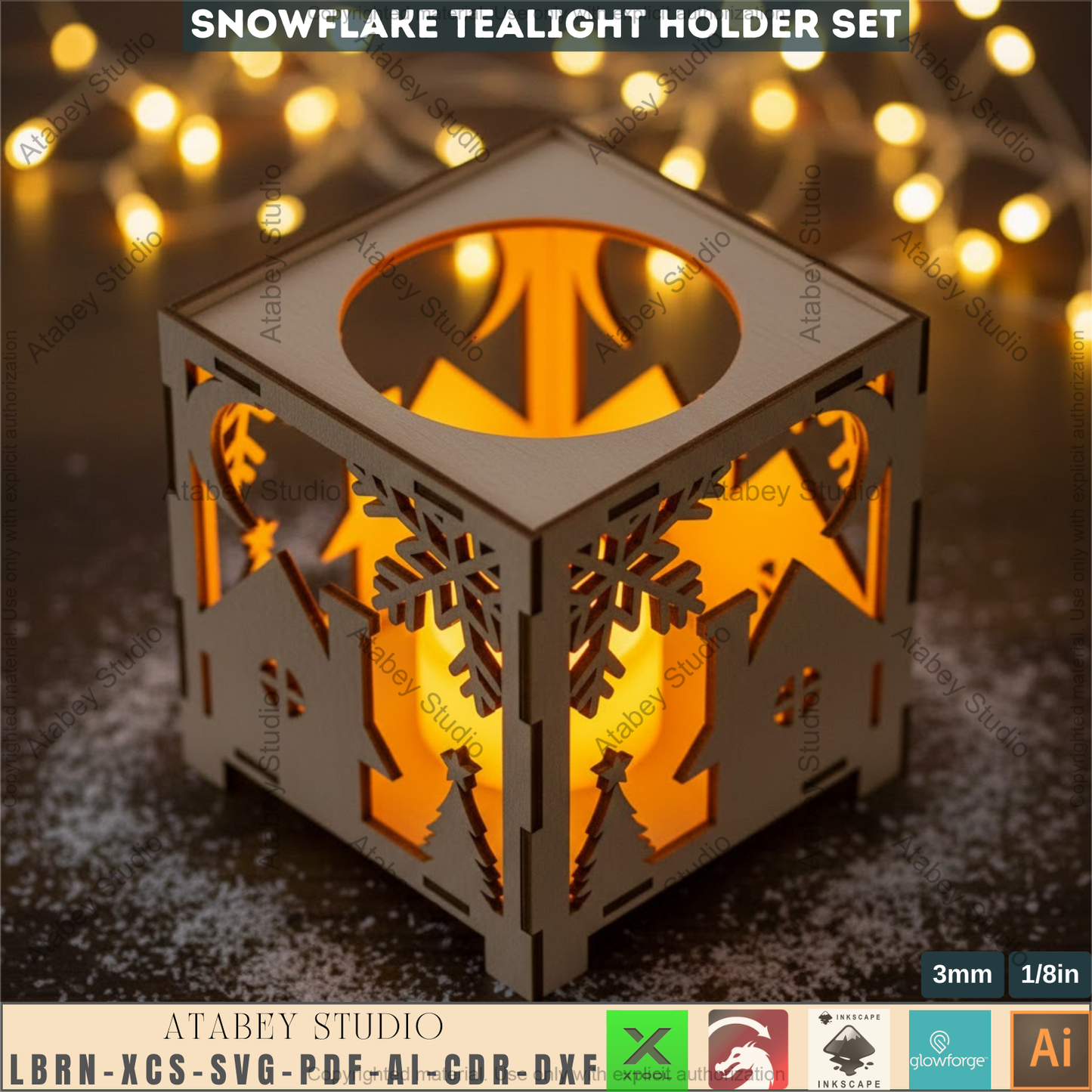 Christmas Tealight Box Set SVG, Laser Cut Christmas Candle Lantern Templates, Layered Tabletop Candle Holders 980