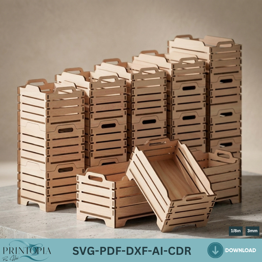 Laser Cut Vector Storage Boxes | Stackable Wooden Crates for Home and Office Organization