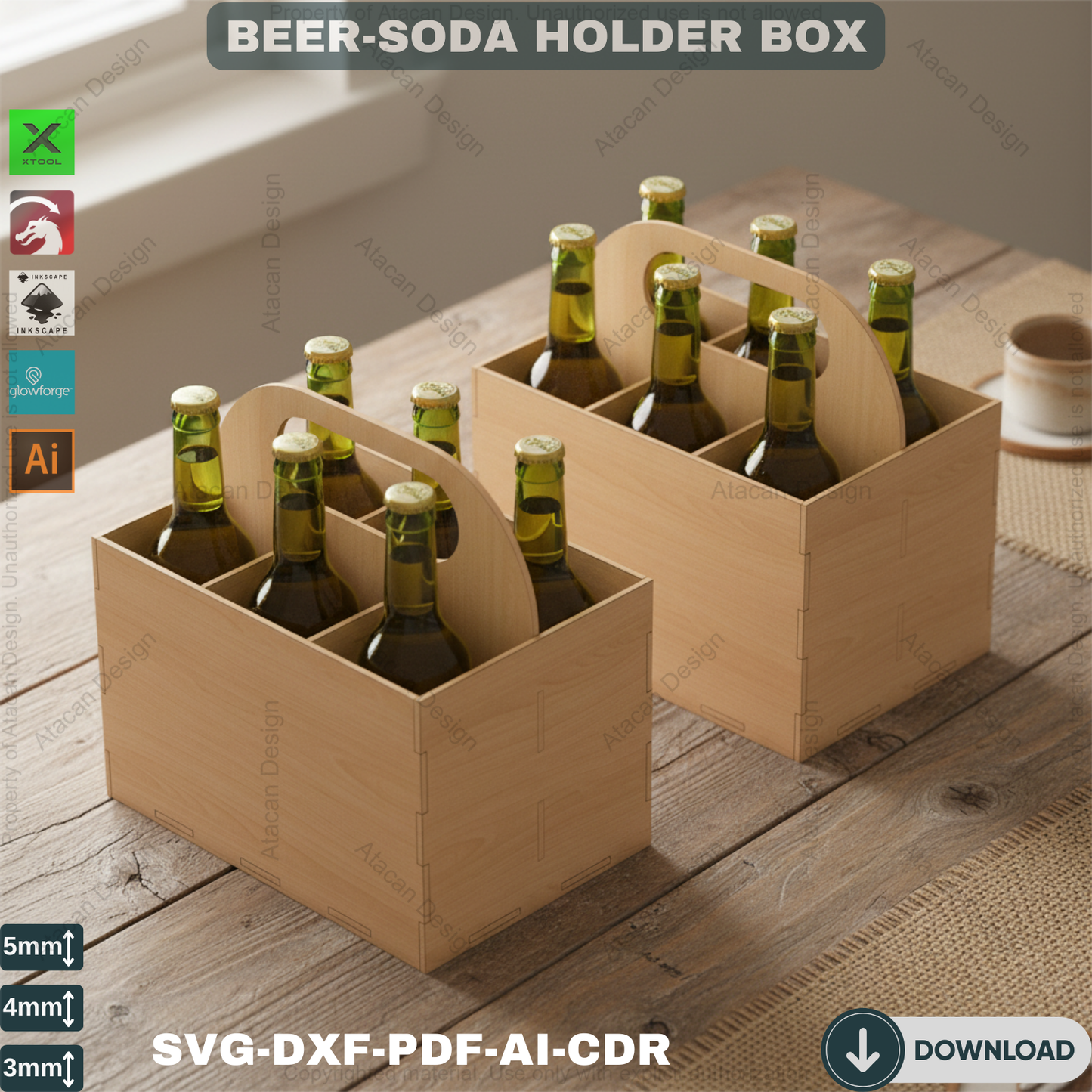 Beers Box - DIY Wooden Beer Crate - Laser Cut Template for Soda and Beer Holder 494
