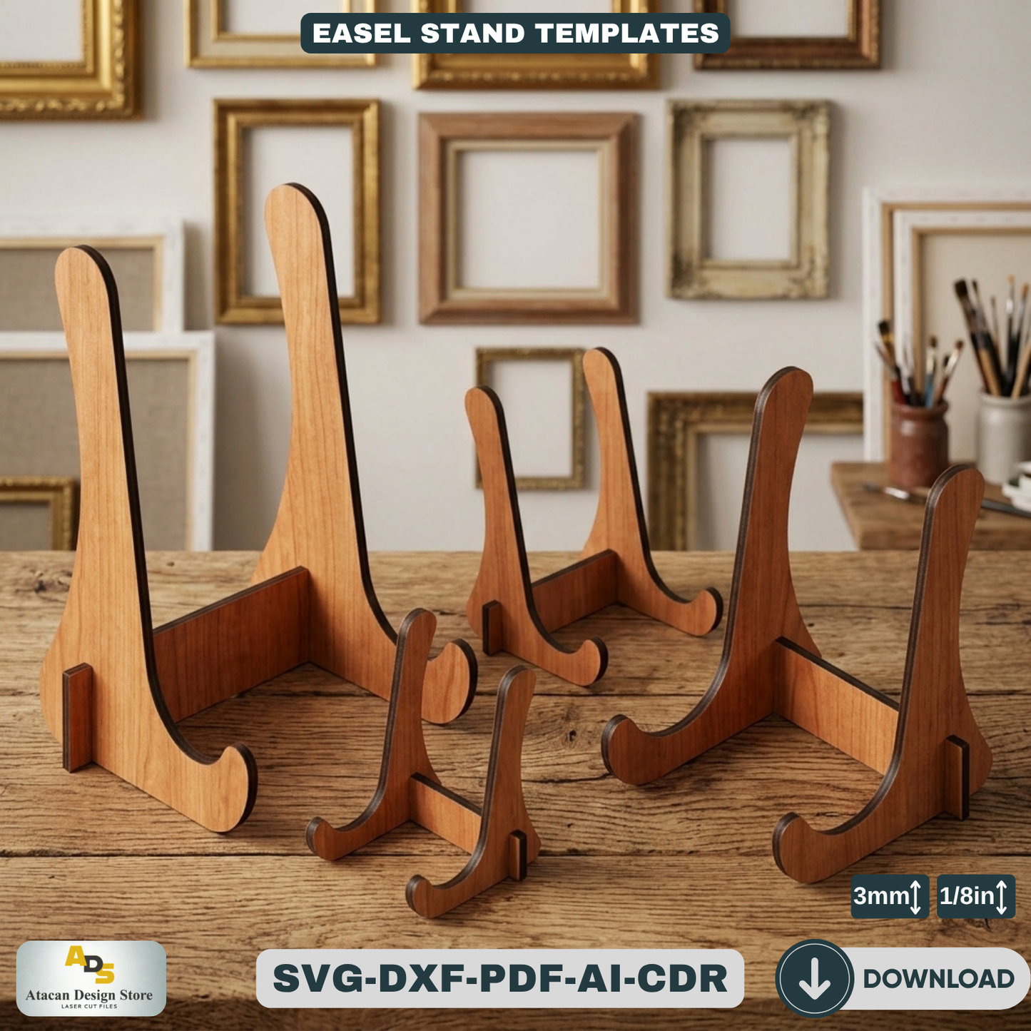 Wooden Easel Stand Laser Cut Template Art Display Holder for Frames and Signs 083