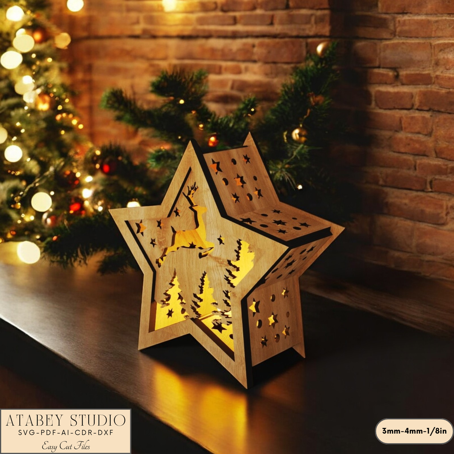 Elegant Christmas Star Lamp – Laser Cut Candle Holder and Night Light 906