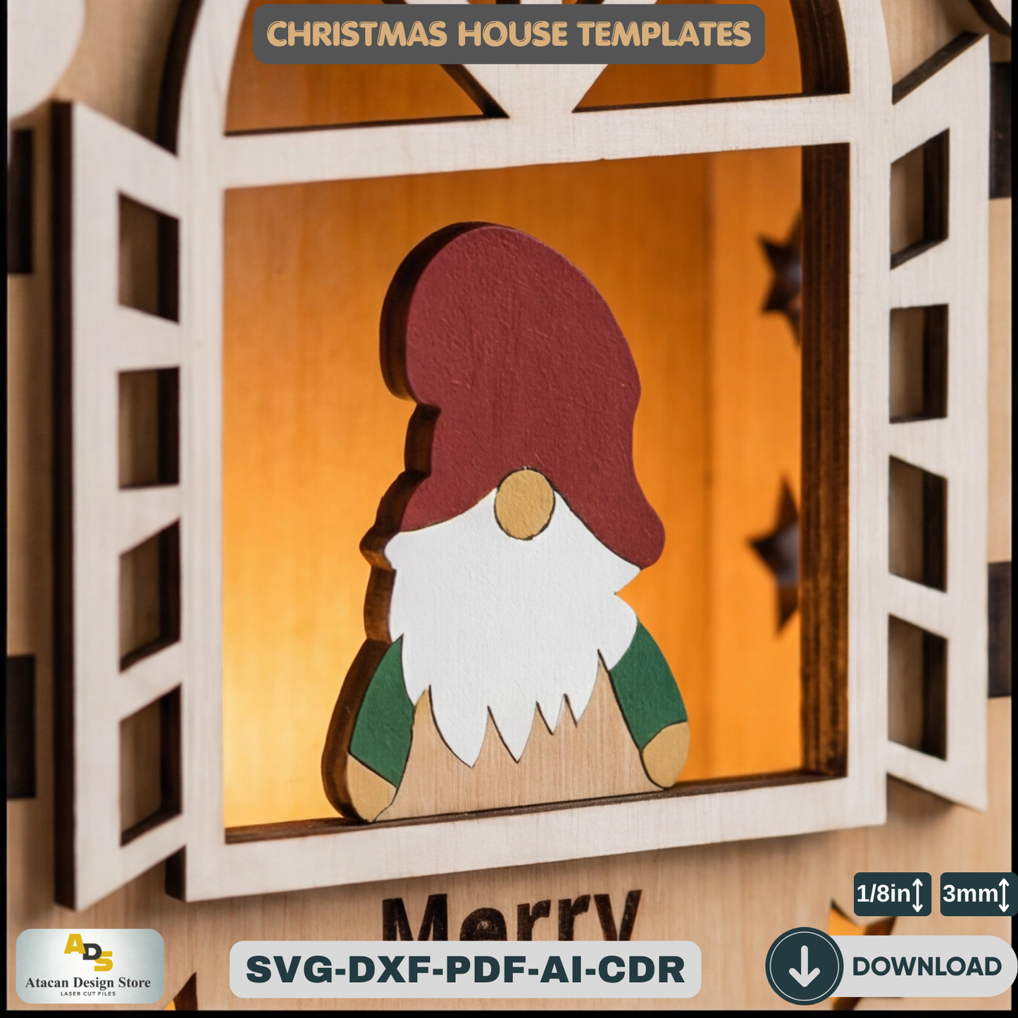 Christmas House Lantern Gnome Tealight Holder Template Holiday Decor DIY Festive Ornament